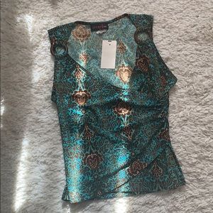 VINTAGE 90s Cropped 2 Ring Print Sleeveless Top